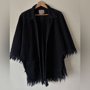 Sundance Black Open-Front Fringe-Trim Jean Poncho